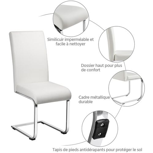 Lot De 4 Chaises De Salle à Manger En Similicuir Pu Avec Pieds Métalliques En U, Blanc