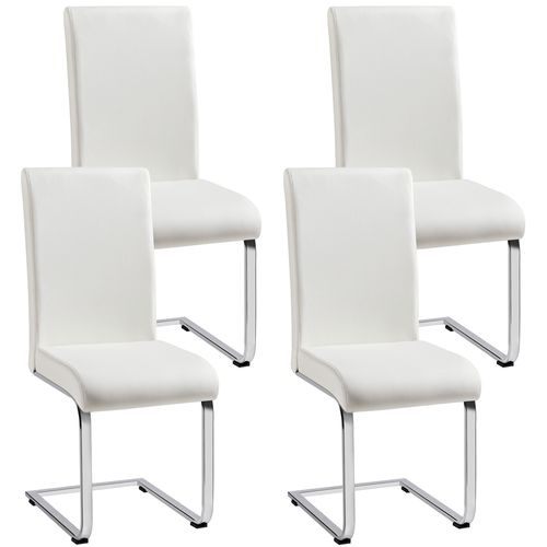 Lot De 4 Chaises De Salle à Manger En Similicuir Pu Avec Pieds Métalliques En U, Blanc