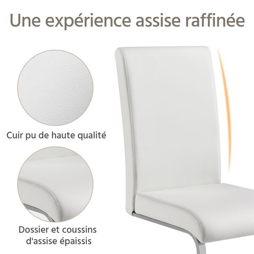 Lot De 4 Chaises De Salle à Manger En Similicuir Pu Avec Pieds Métalliques En U, Blanc