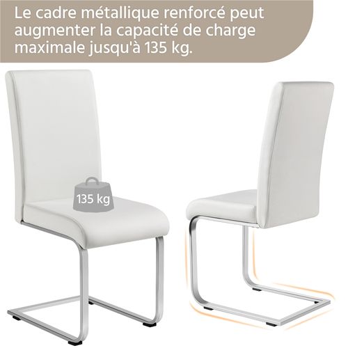 Lot De 4 Chaises De Salle à Manger En Similicuir Pu Avec Pieds Métalliques En U, Blanc