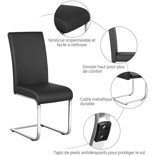 Lot De 6 Chaises De Salle à Manger En Similicuir Pu Avec Pieds Métalliques En U, Noir
