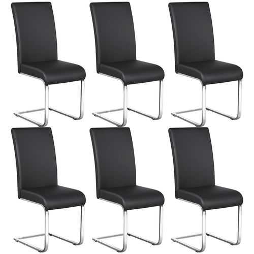 Lot De 6 Chaises De Salle à Manger En Similicuir Pu Avec Pieds Métalliques En U, Noir