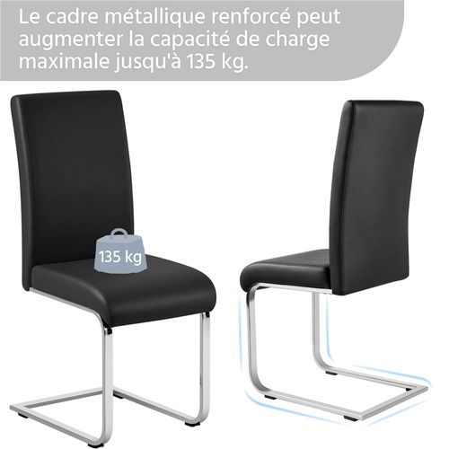 Lot De 6 Chaises De Salle à Manger En Similicuir Pu Avec Pieds Métalliques En U, Noir