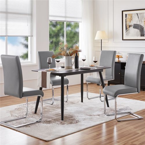 Lot De 4 Chaises De Salle à Manger En Similicuir Pu Avec Pieds Métalliques En U, Gris Clair