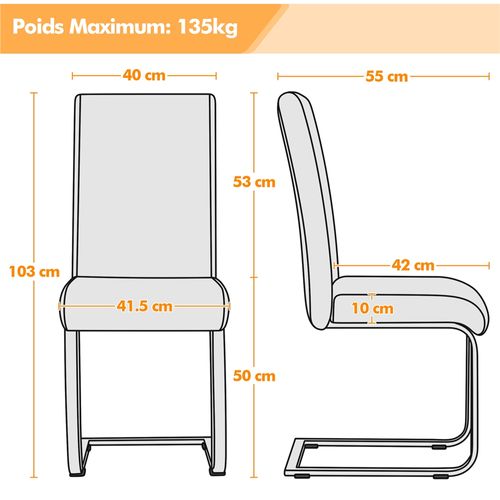 Lot De 4 Chaises De Salle à Manger En Similicuir Pu Avec Pieds Métalliques En U, Gris Clair