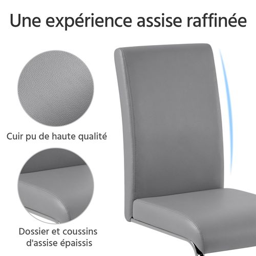 Lot De 4 Chaises De Salle à Manger En Similicuir Pu Avec Pieds Métalliques En U, Gris Clair