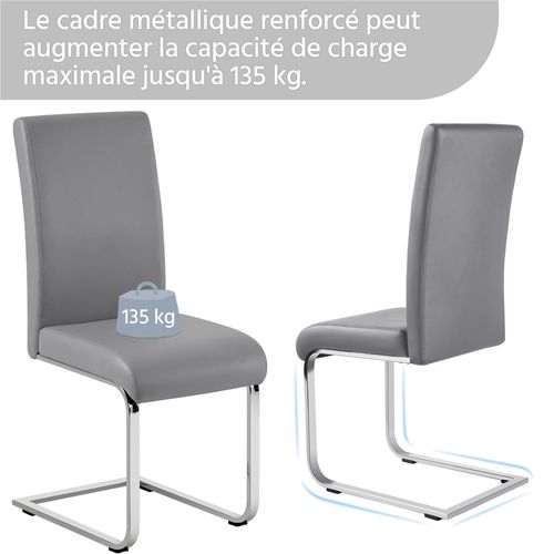 Lot De 4 Chaises De Salle à Manger En Similicuir Pu Avec Pieds Métalliques En U, Gris Clair