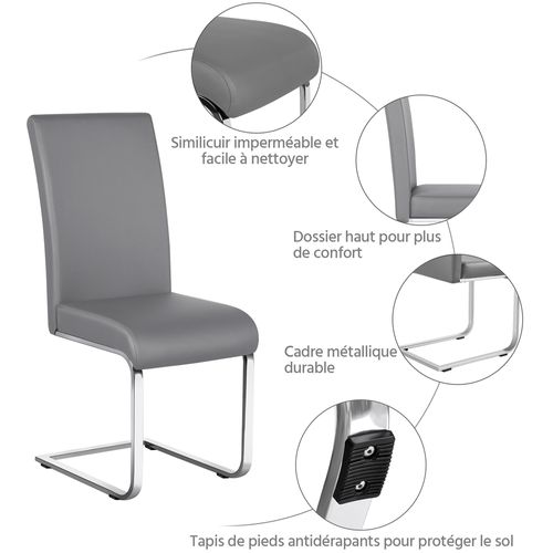 Lot De 6 Chaises De Salle à Manger En Similicuir Pu Avec Pieds Métalliques En U, Gris Clair