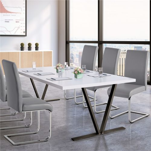 Lot De 6 Chaises De Salle à Manger En Similicuir Pu Avec Pieds Métalliques En U, Gris Clair
