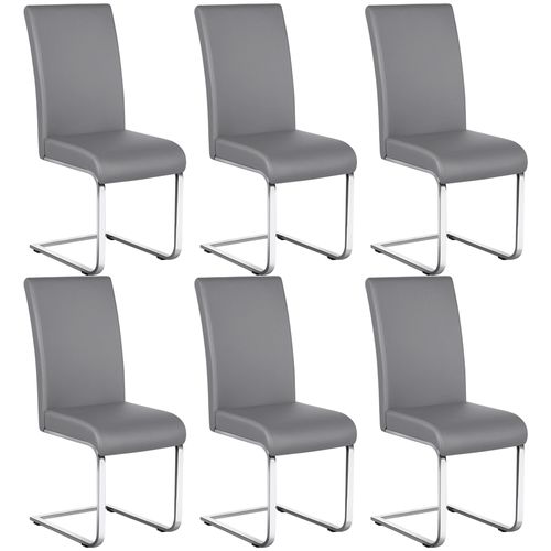 Lot De 6 Chaises De Salle à Manger En Similicuir Pu Avec Pieds Métalliques En U, Gris Clair