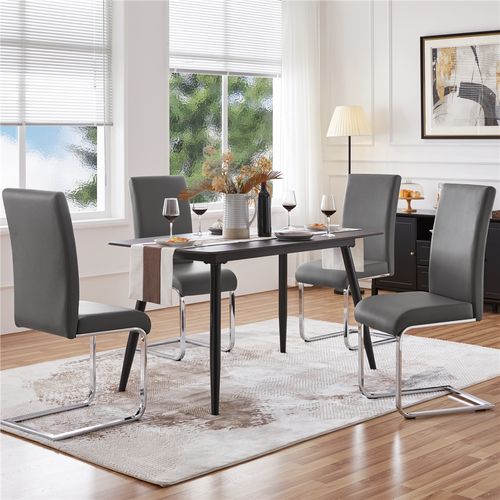 Lot De 4 Chaises De Salle à Manger En Similicuir Pu Avec Pieds Métalliques En U, Gris Foncé