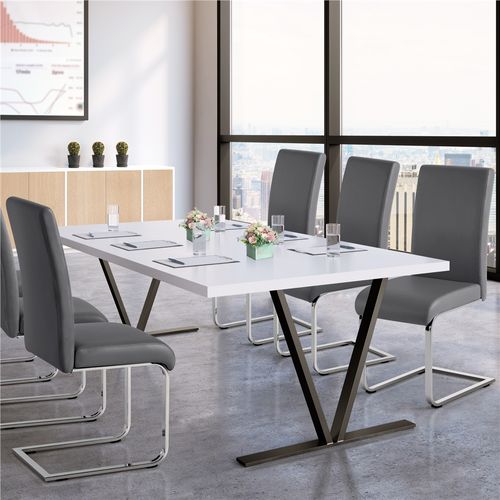 Lot De 6 Chaises De Salle à Manger En Similicuir Pu Avec Pieds Métalliques En U, Gris Foncé