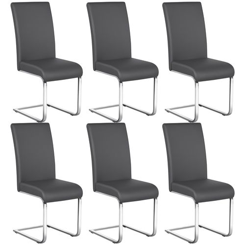 Lot De 6 Chaises De Salle à Manger En Similicuir Pu Avec Pieds Métalliques En U, Gris Foncé