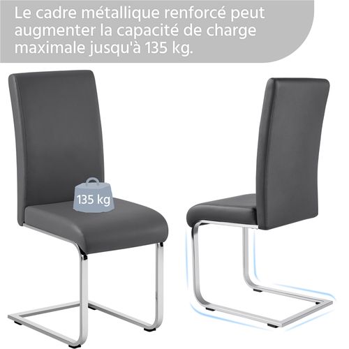 Lot De 6 Chaises De Salle à Manger En Similicuir Pu Avec Pieds Métalliques En U, Gris Foncé