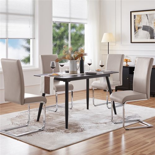 Lot De 4 Chaises De Salle à Manger En Similicuir Pu Avec Pieds Métalliques En U, Brun Clair