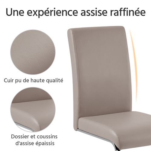 Lot De 4 Chaises De Salle à Manger En Similicuir Pu Avec Pieds Métalliques En U, Brun Clair