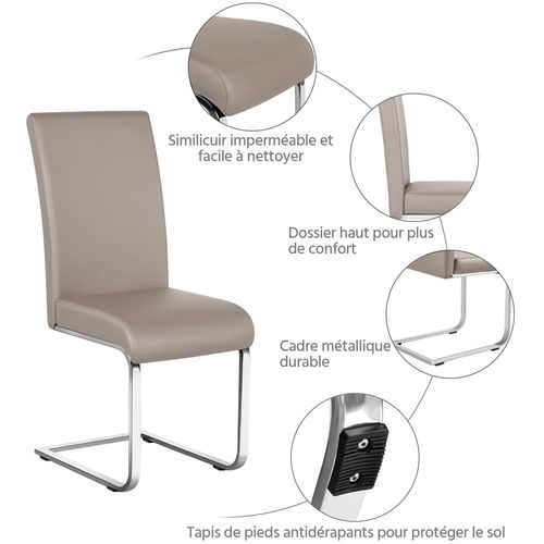 Lot De 6 Chaises De Salle à Manger En Similicuir Pu Avec Pieds Métalliques En U, Brun Clair