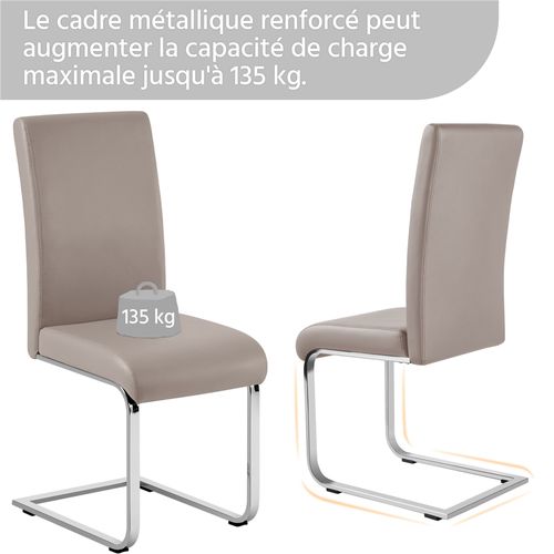 Lot De 6 Chaises De Salle à Manger En Similicuir Pu Avec Pieds Métalliques En U, Brun Clair