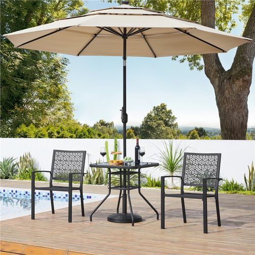 Lot De 2 Chaises De Jardin En Métal Avec Motif Imitation Rotin Géométrique, Noir