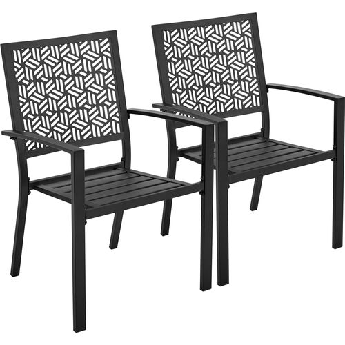 Lot De 2 Chaises De Jardin En Métal Avec Motif Imitation Rotin Géométrique, Noir