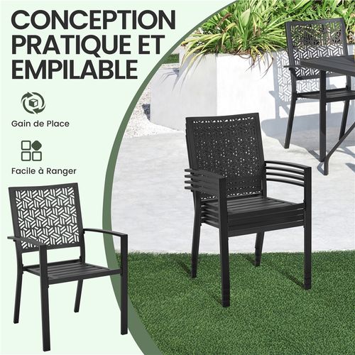 Lot De 2 Chaises De Jardin En Métal Avec Motif Imitation Rotin Géométrique, Noir