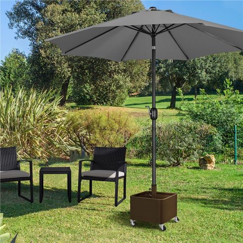 Pied De Parasol Carré Creux 2 En 1 Support Avec Roues Et Trous De Drainage, Brun