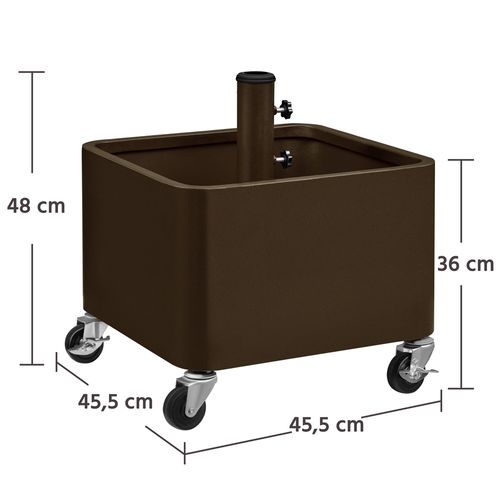 Pied De Parasol Carré Creux 2 En 1 Support Avec Roues Et Trous De Drainage, Brun
