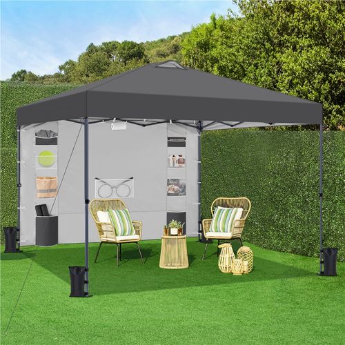 Tonnelle De Jardin Avec Poches Pour Rangement, Sacs De Sable Et Sac De Transport, Gris Foncé