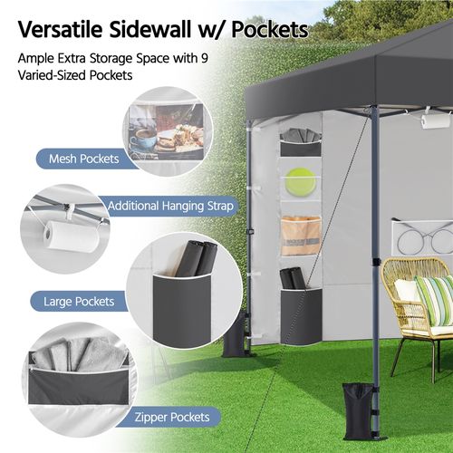 Tonnelle De Jardin Avec Poches Pour Rangement, Sacs De Sable Et Sac De Transport, Gris Foncé