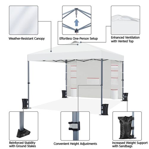 Tonnelle De Jardin Avec Poches Pour Rangement, Sacs De Sable Et Sac De Transport, Blanc