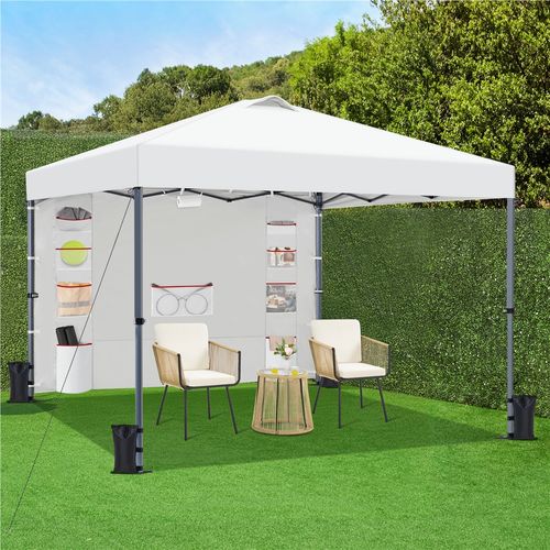 Tonnelle De Jardin Avec Poches Pour Rangement, Sacs De Sable Et Sac De Transport, Blanc