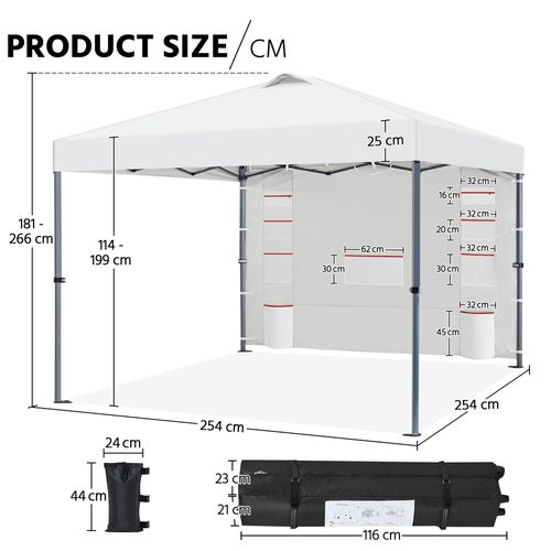 Tonnelle De Jardin Avec Poches Pour Rangement, Sacs De Sable Et Sac De Transport, Blanc