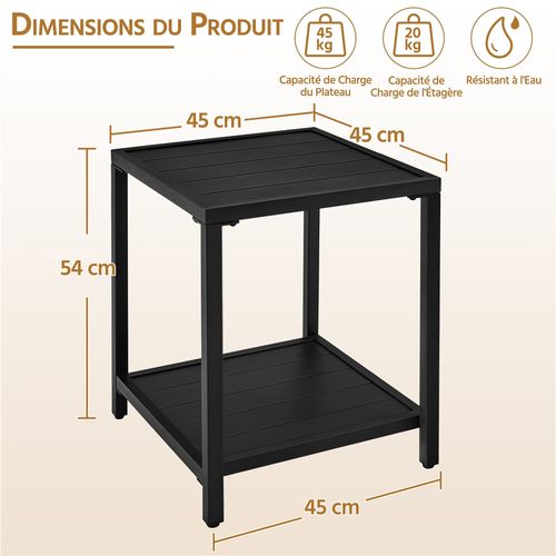 Table Basse D'extérieur Table D'appoint De Jardin En Métal 2 Niveaux, Noir