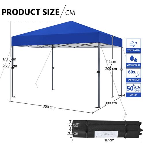 Tonnelle Pop-up Extérieur En Polyester Barnum Pliable Avec Sac De Transport, Bleu