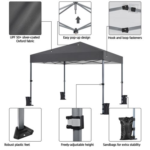 Tonnelle Pop-up Extérieur En Polyester Barnum Pliable Avec Sac De Transport, Gris Foncé