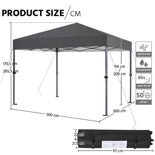 Tonnelle Pop-up Extérieur En Polyester Barnum Pliable Avec Sac De Transport, Gris Foncé