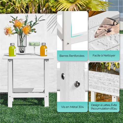 Table D'appoint En Pehd Et Aspect Bois 45 X 35,5 X 45 Cm Table à Lattes, Blanc