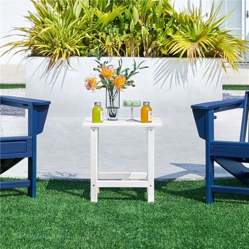 Table D'appoint En Pehd Et Aspect Bois 45 X 35,5 X 45 Cm Table à Lattes, Blanc