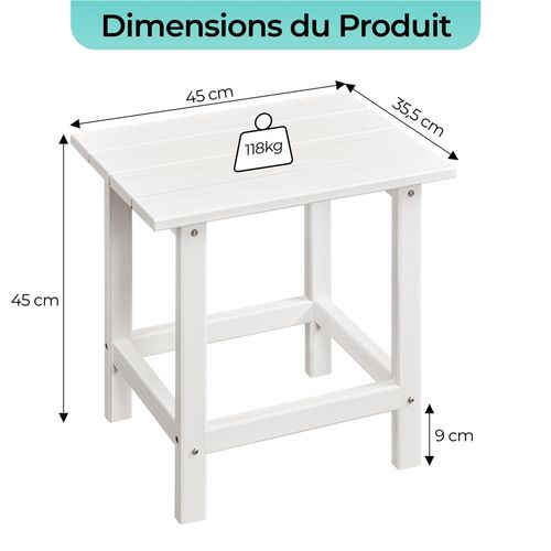 Table D'appoint En Pehd Et Aspect Bois 45 X 35,5 X 45 Cm Table à Lattes, Blanc