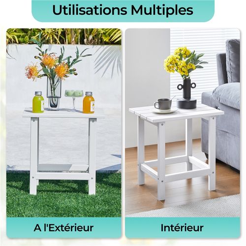 Table D'appoint En Pehd Et Aspect Bois 45 X 35,5 X 45 Cm Table à Lattes, Blanc
