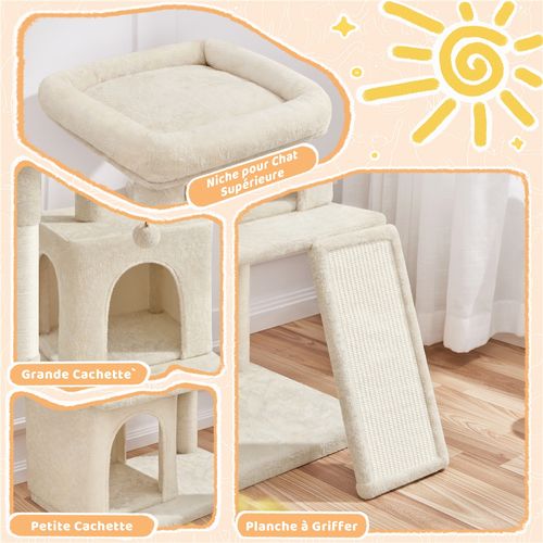 Petit Arbre à Chat En Peluche Avec Poteau En Sisal Planche à Griffer Boule Suspendue, Beige