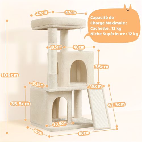 Petit Arbre à Chat En Peluche Avec Poteau En Sisal Planche à Griffer Boule Suspendue, Beige