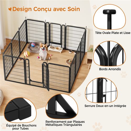 Parc Pour Chien En 8 Panneaux Enclos Pour Chien En Métal Parc Pour Animaux De Compagnie, Noir
