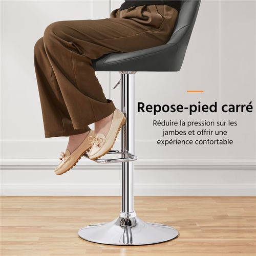 Lot De 2 Chaises De Bar En Similicuir Avec Assise Pivotante Réglable En Hauteur ,gris Foncé