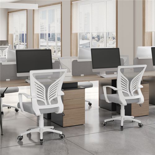Lot De 2 Chaises De Bureau Ergonomiques Avec Sièges Inclinables Réglables En Hauteur, Gris Clair