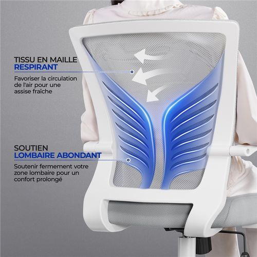 Lot De 2 Chaises De Bureau Ergonomiques Avec Sièges Inclinables Réglables En Hauteur, Gris Clair