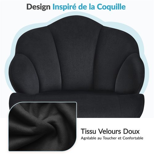 Chaise De Bureau En Velours Avec Dossier Inclinable Et Assise Réglable En Hauteur , Noir