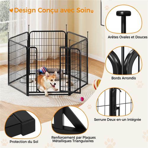 Parc Pour Chien En 6 Panneaux Enclos Pour Chien En Métal Avec Porte Verrouillable, Noir