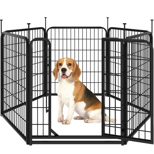 Parc Pour Chien En 6 Panneaux Enclos Pour Chien En Métal Avec Porte Verrouillable, Noir