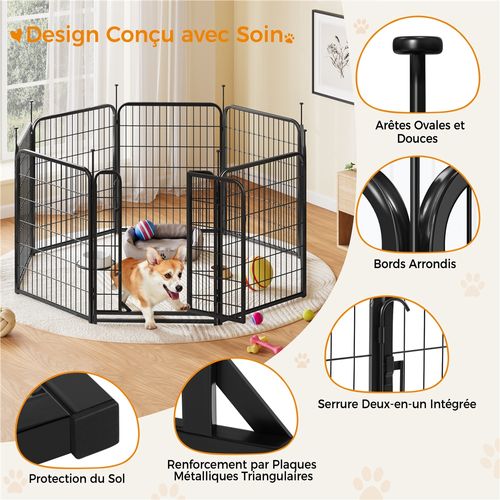 Parc Pour Chien En 8 Panneaux Enclos Pour Chien En Métal Avec Porte Verrouillable, Noir